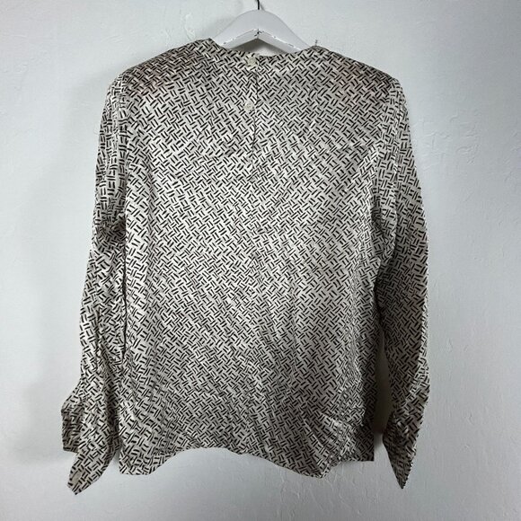 Jason Prescott Collection Womens Long Sleeve 100% Silk Blouse Size 8 White/Black - Picture 2 of 6